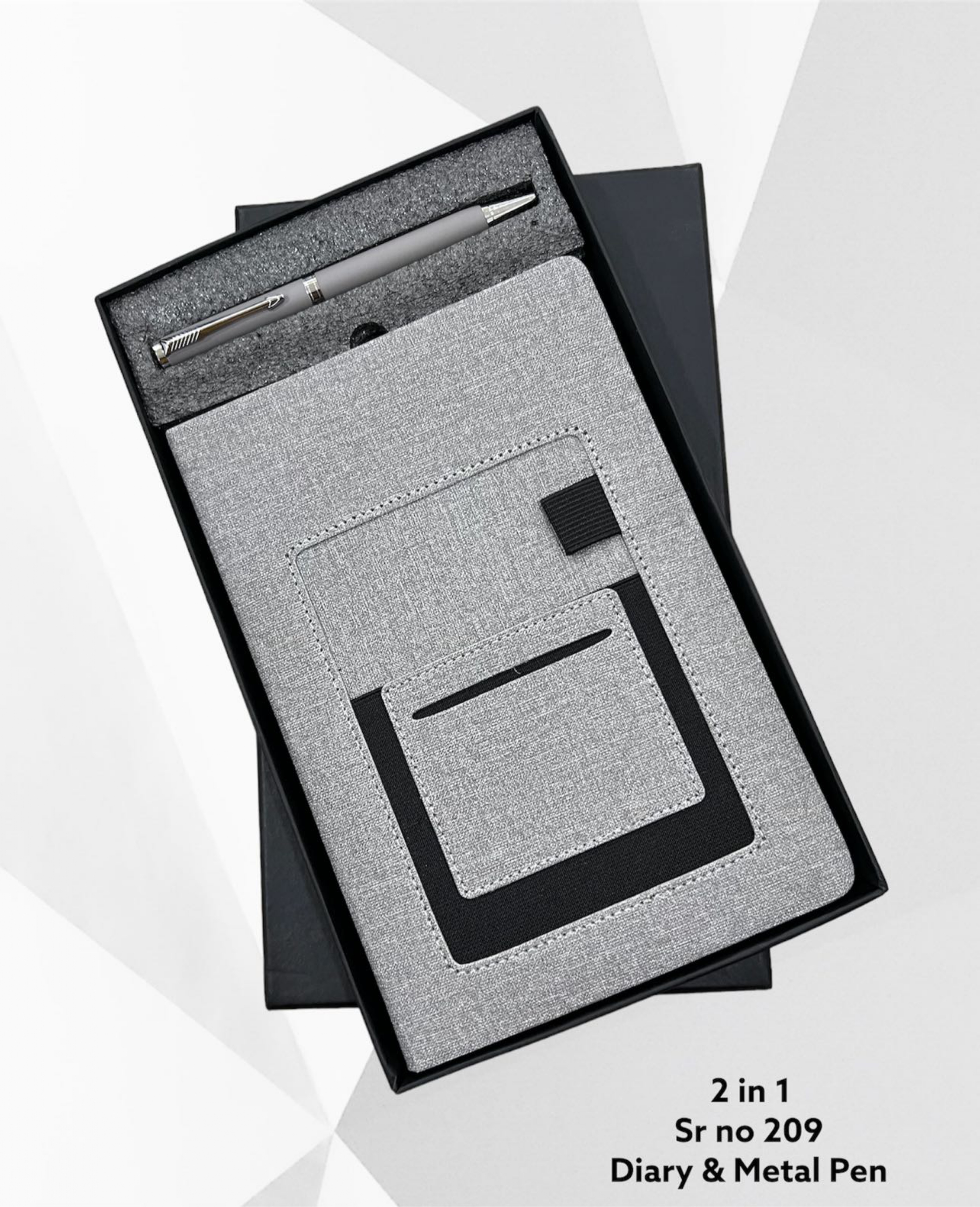 2 in 1 Grey Fabric Diary & Metal Pen Set