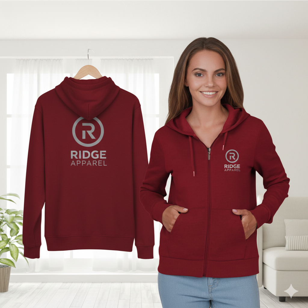 RIDGE APPAREL MAROON ZIP HOODIE