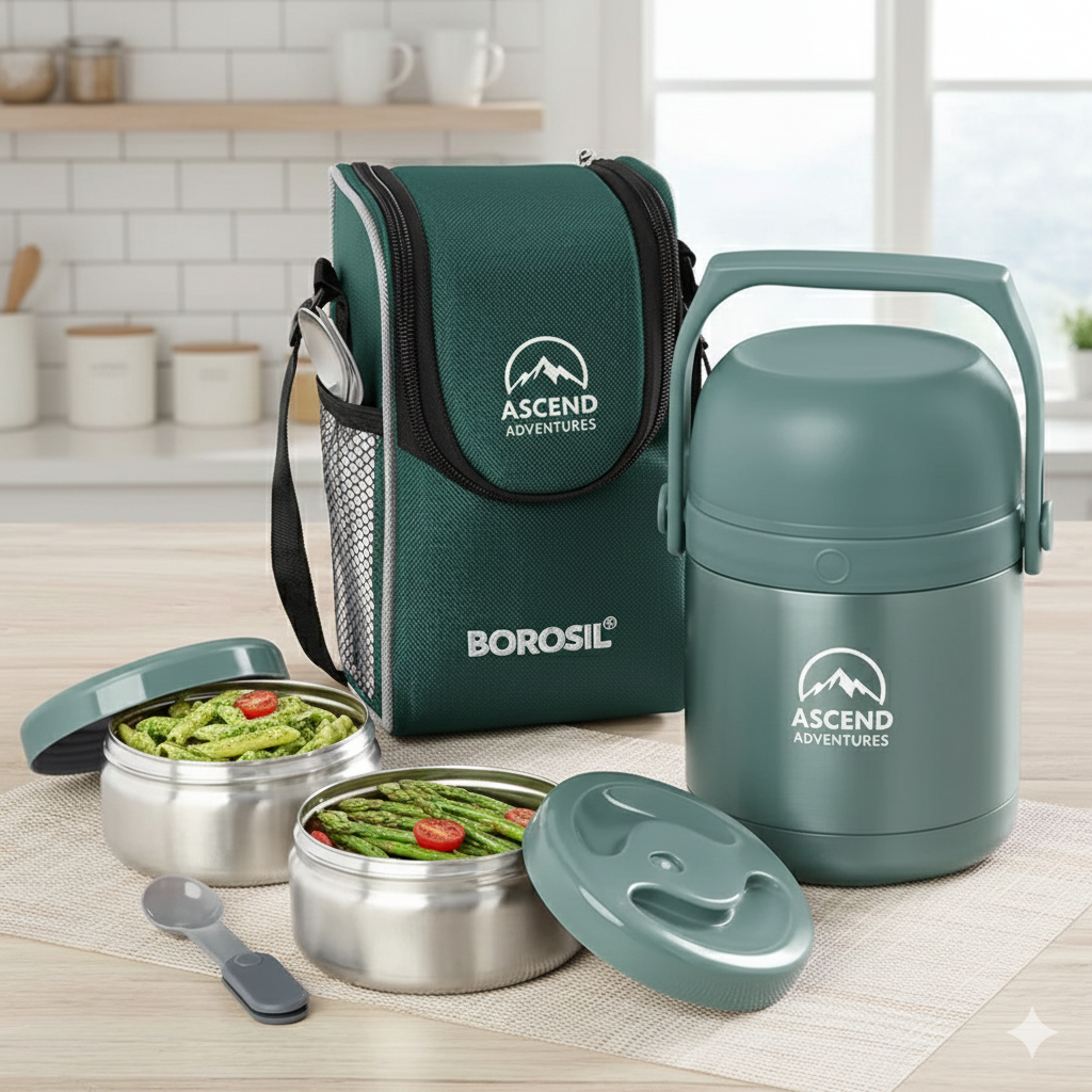  ASCEND ADVENTURES X BOROSIL STAINLESS INSULATED LUNCH SET