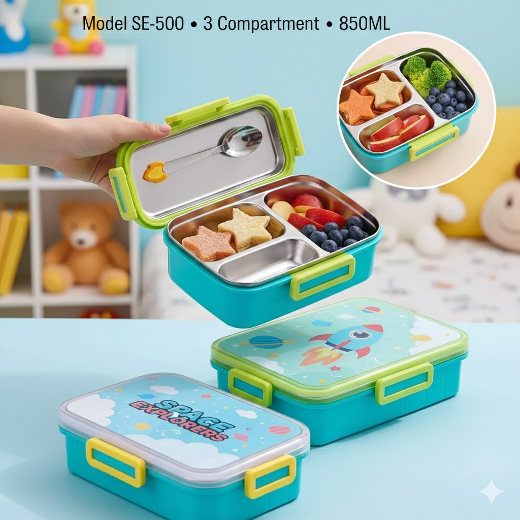  SPACE EXPLORERS 3-COMPARTMENT KIDS LUNCH BOX
