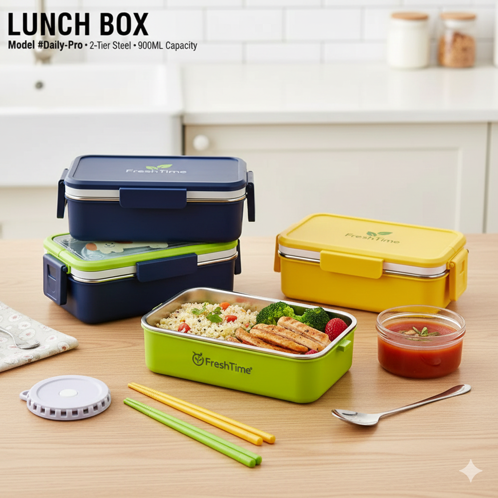 FRESHTIME 2-TIER STEEL LUNCH BOX