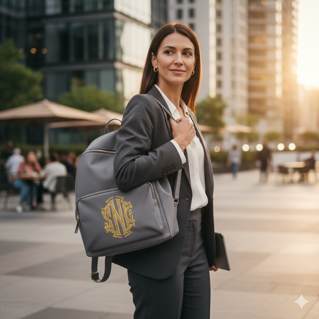 The Opulent Monogram Executive Backpack - Dove Grey