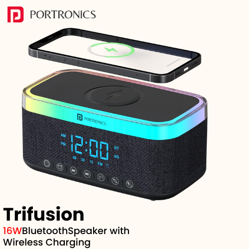 Portronics TriFusion – 16W Bluetooth Speaker with 15W Wireless Charging (Custom Logo Ready)​