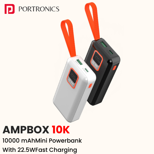Portronics Ampbox 10K – 10000 mAh Mini Power Bank with 22.5W Fast Charging (Custom Logo Ready)​