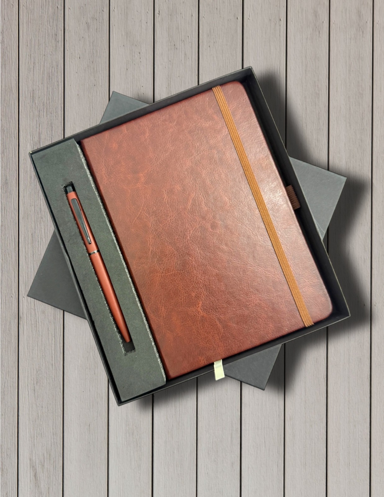 Vintage Tan Elastic Notebook & Pen Gift Set