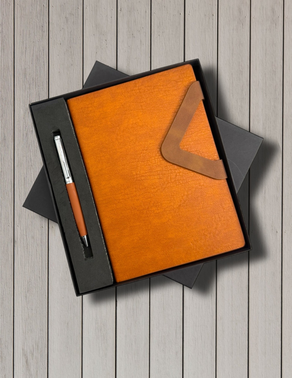 Premium Amber Corner-Flap Notebook & Pen Gift Set